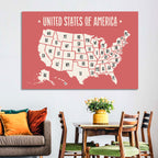 United States Map with State Abbreviations Wall Art