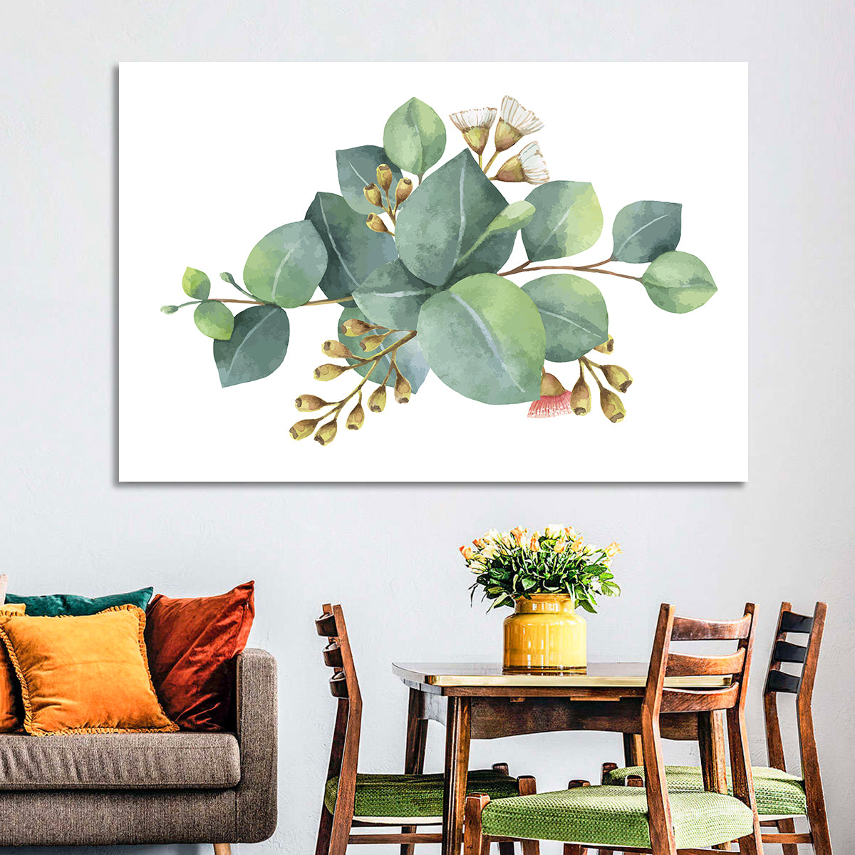 Eucalyptus Leaves with Pink Blossom Wall Art