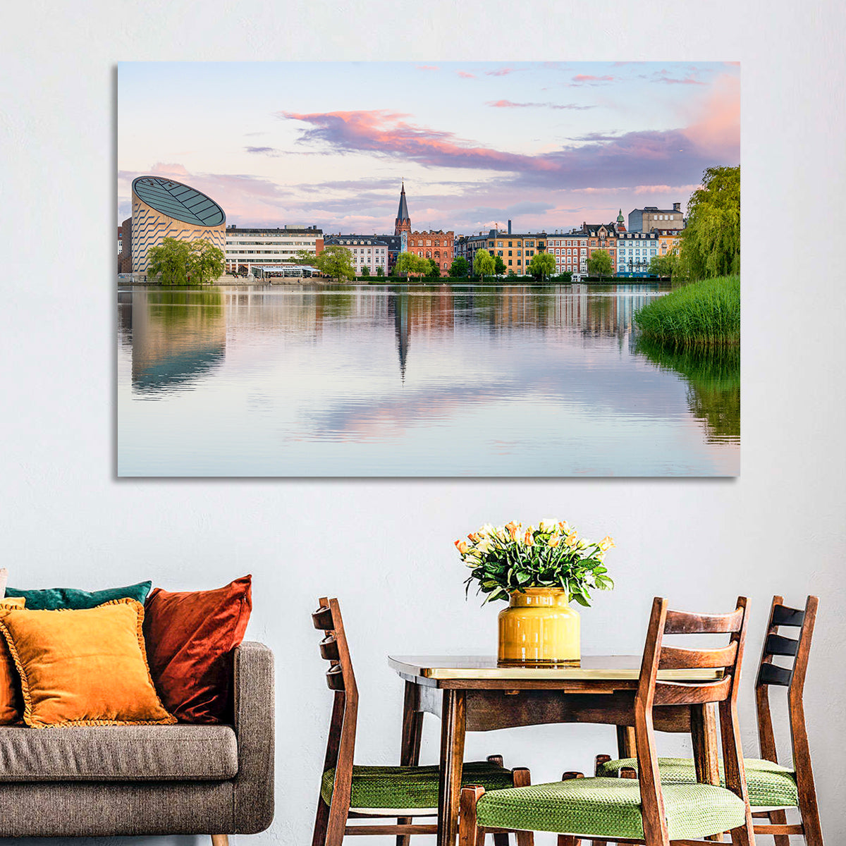 Copenhagen Lake at Sunset Wall Art in a room, landscape