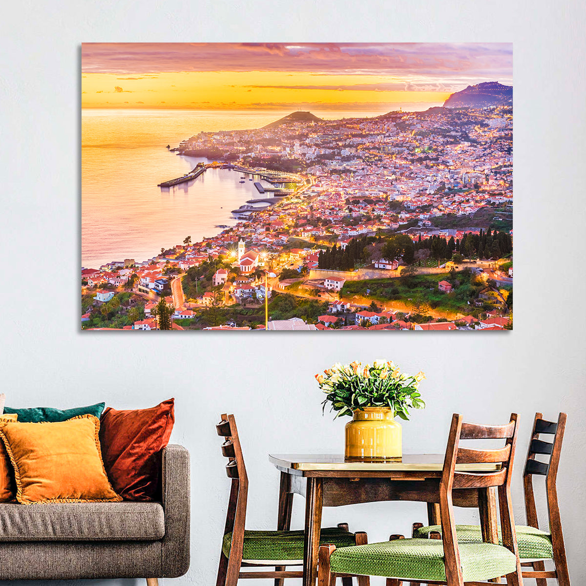 Funchal Harbor at Golden Hour Wall Art in a room, landscape