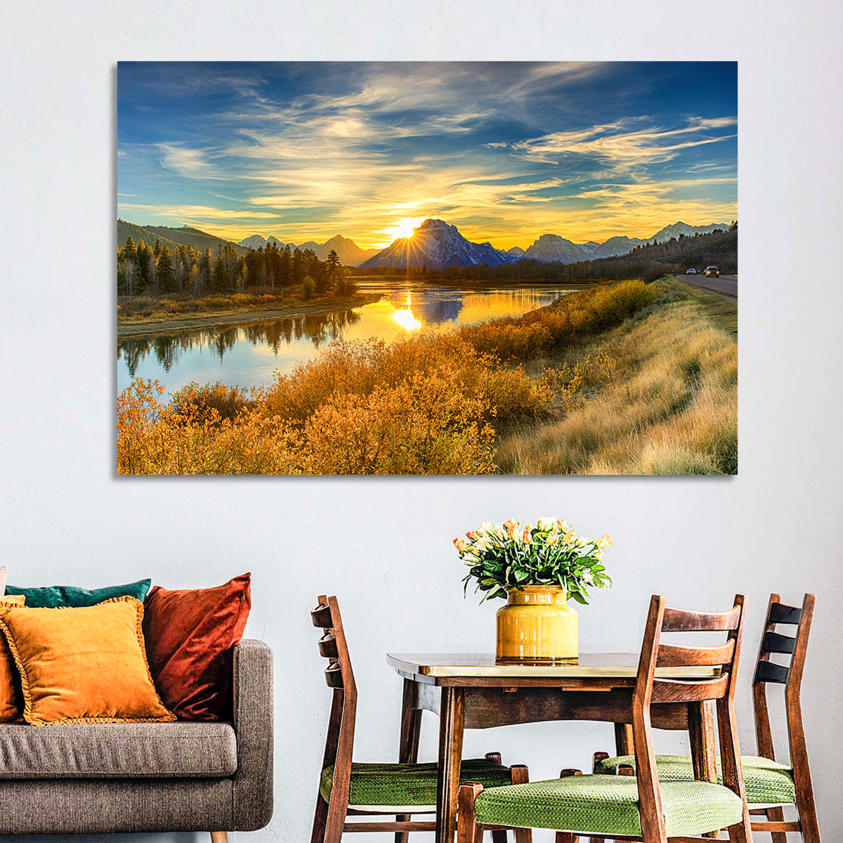Oxbow Bend Sunrise Wall Art in a room, landscape