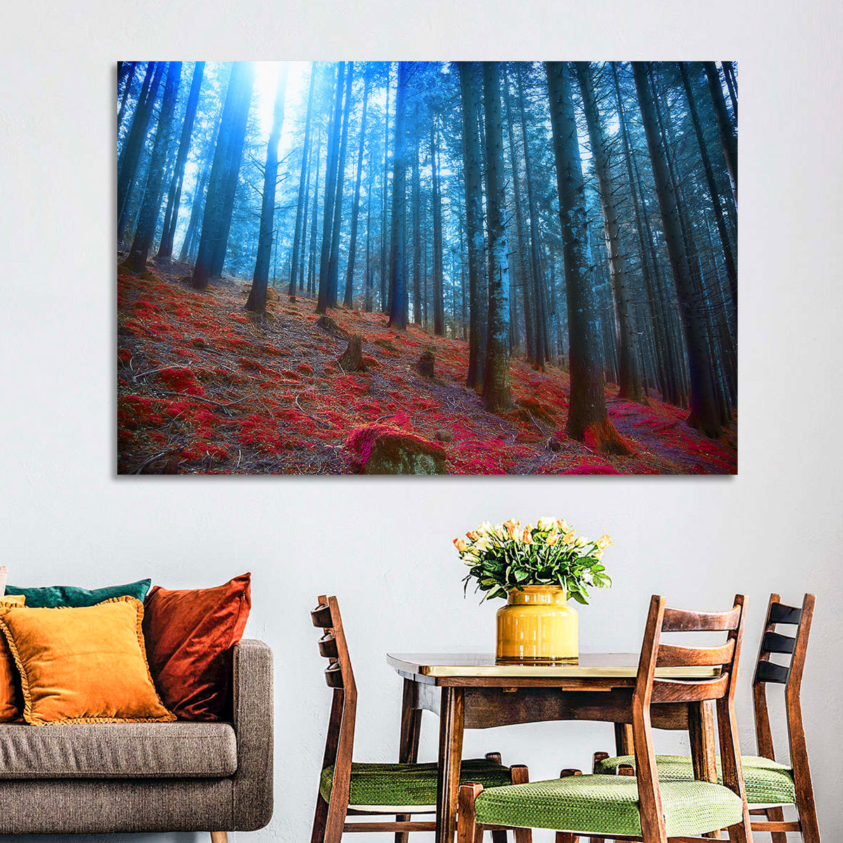 Enchanted Red Moss Forest Wall Art