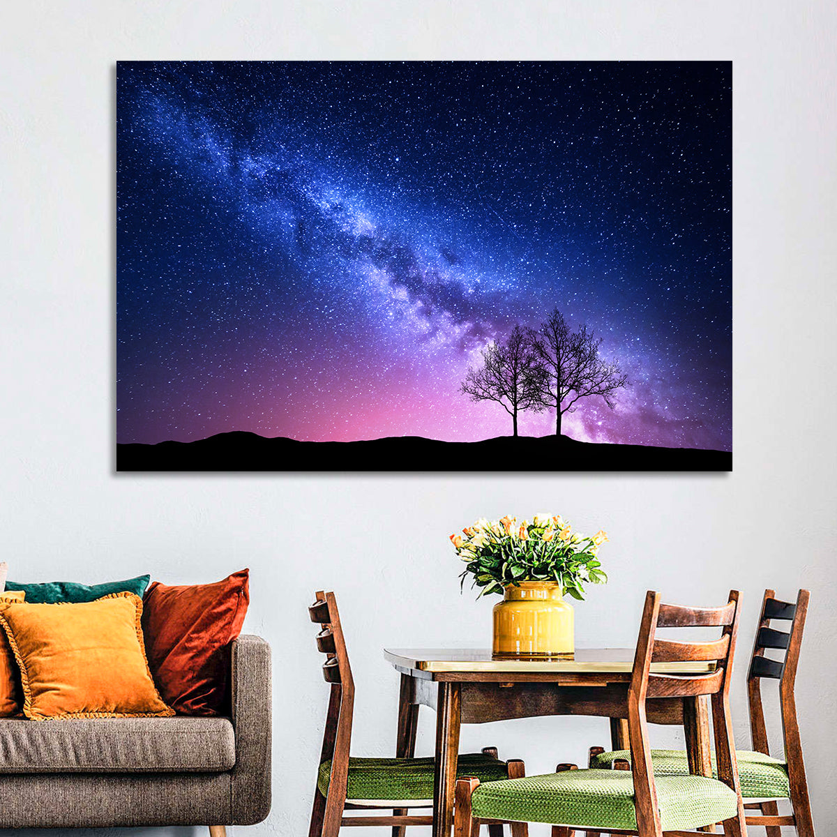 Milky Way Nebula Sky with Silhouetted Trees Wall Art