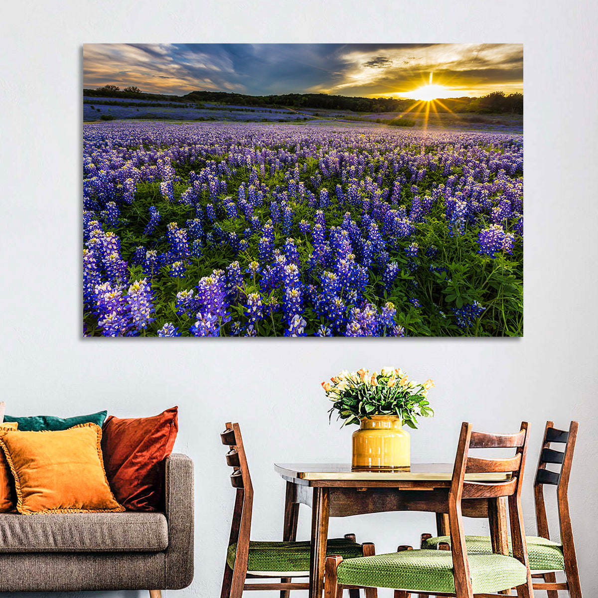 Texas Bluebonnet Field at Sunset Wall Art