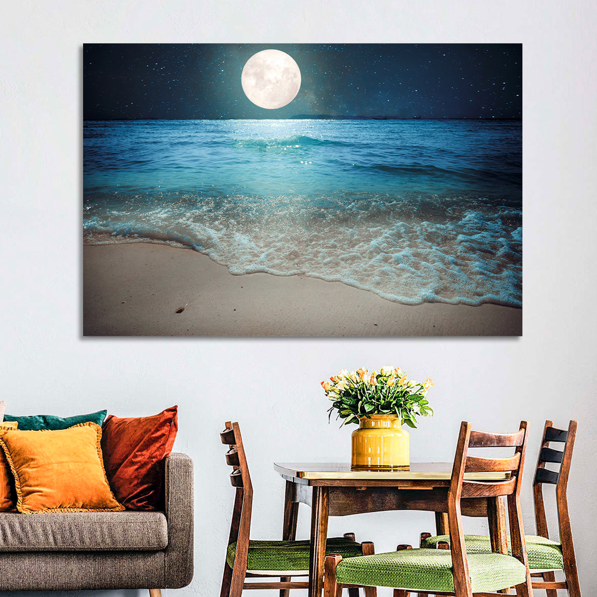 Full Moon Over Beach Wall Art