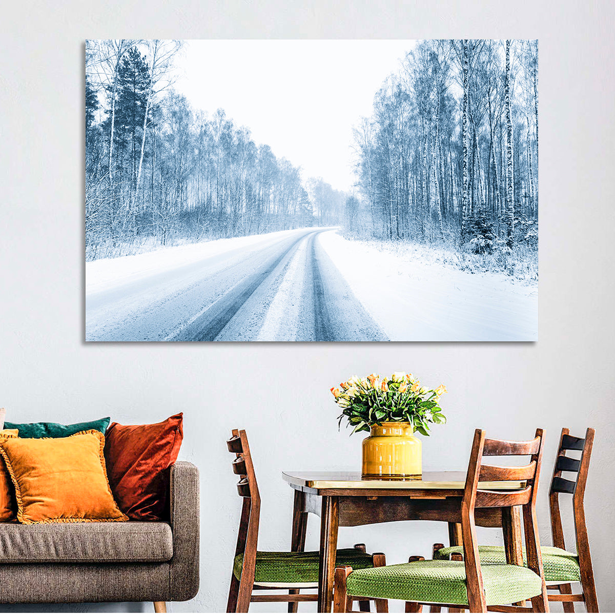 Tire Tracks on Snowy Road Wall Art