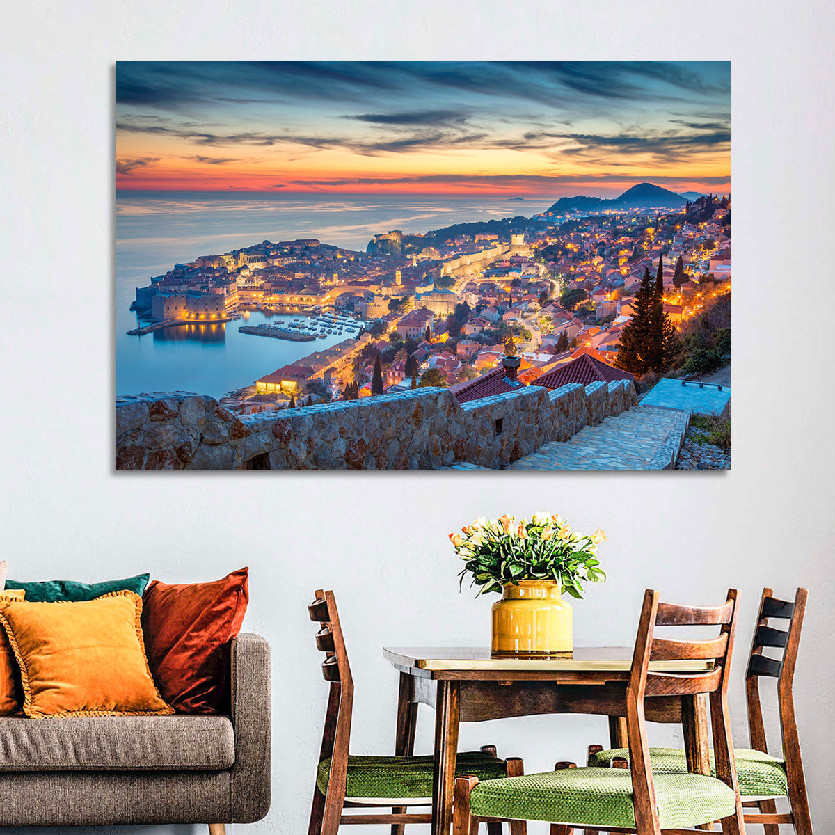 Old Town Dubrovnik at Dusk Wall Art in a room, landscape