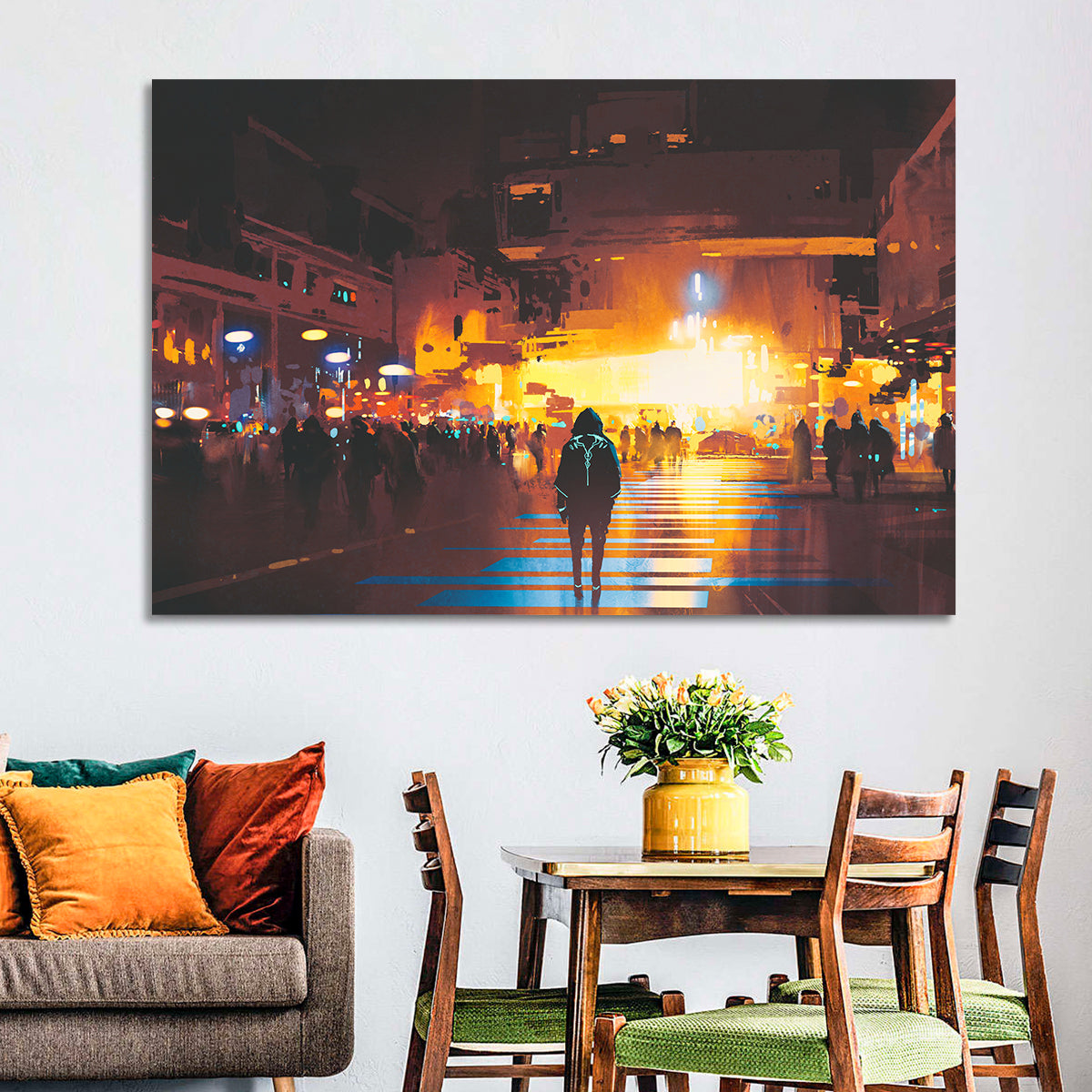 Futuristic Neon Cityscape Wall Art