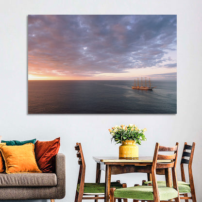 Sunlit Tall Ship at Sea Wall Art