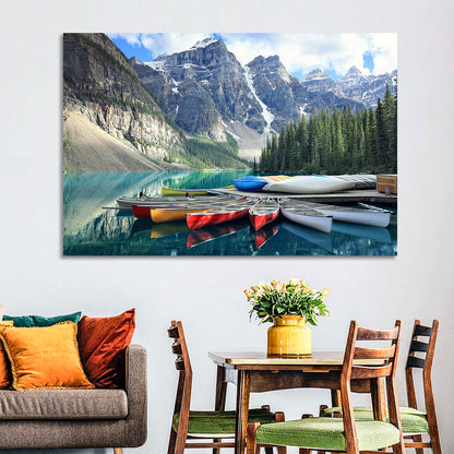 Moraine Lake Canoes at Lake Louise Wall Art