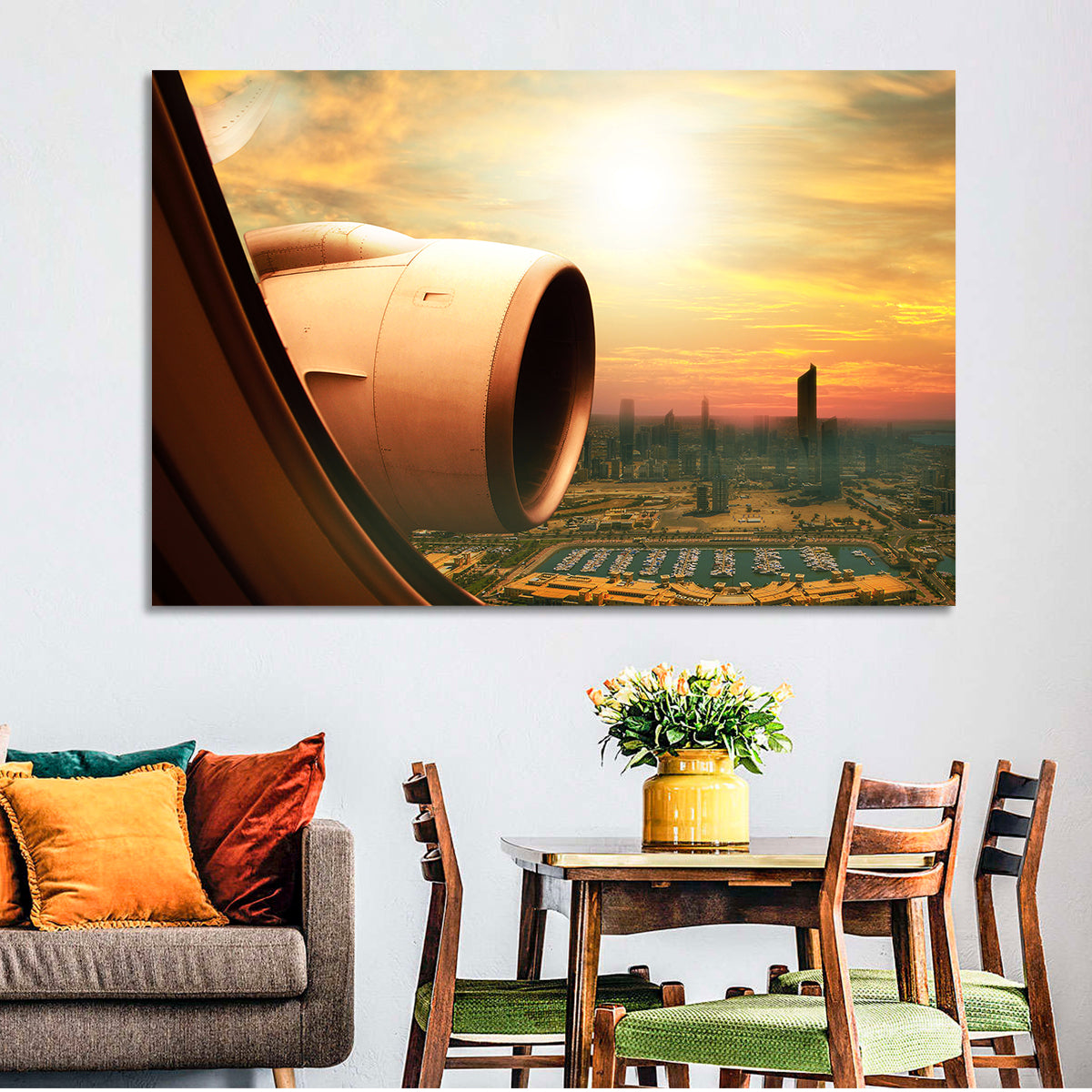 Kuwait City at Golden Hour Wall Art in a room, landscape