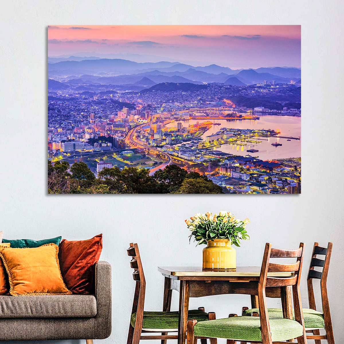 Sasebo Downtown Twilight Harbor Wall Art