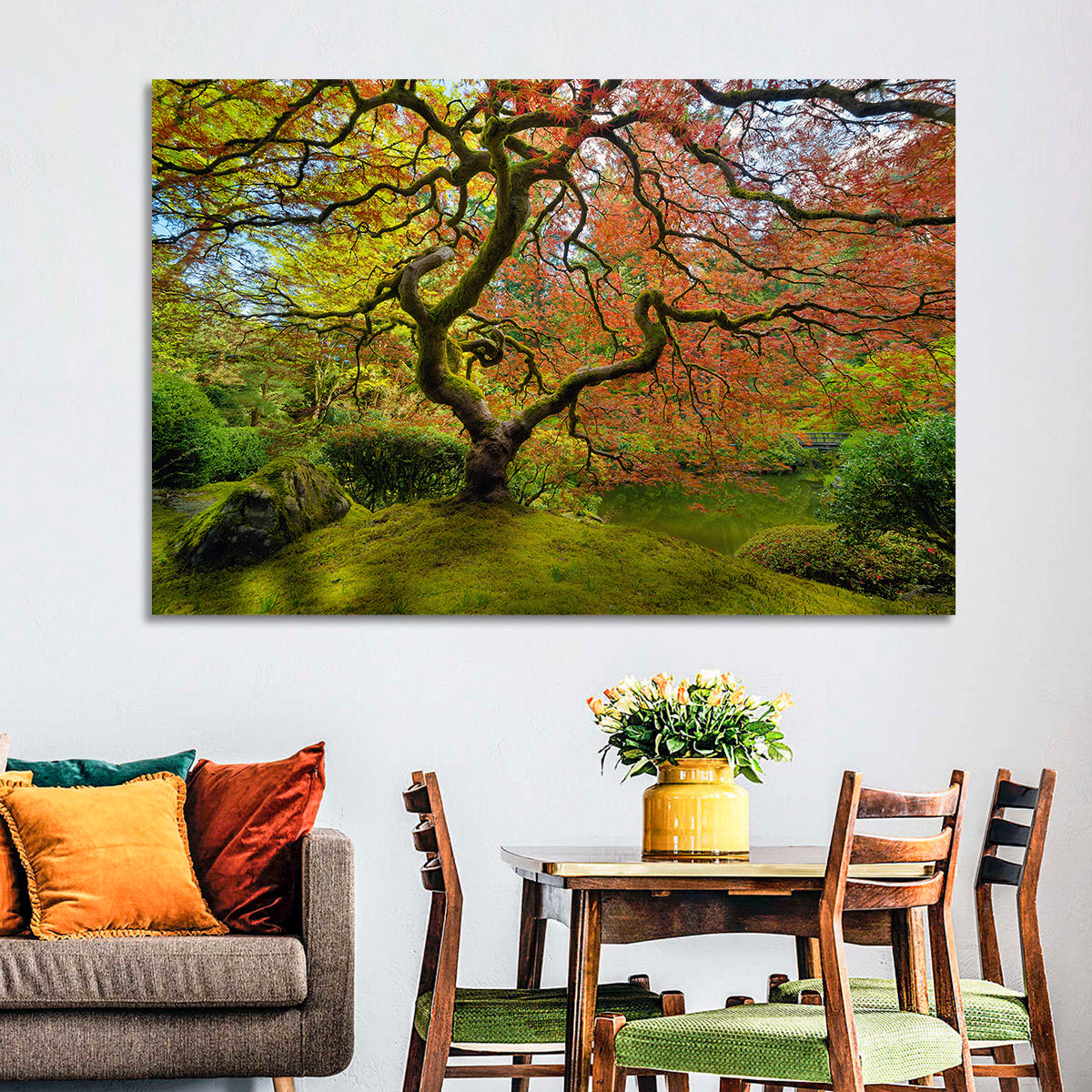 Gnarled Japanese Maple by Garden Pond Wall Art in a room, landscape