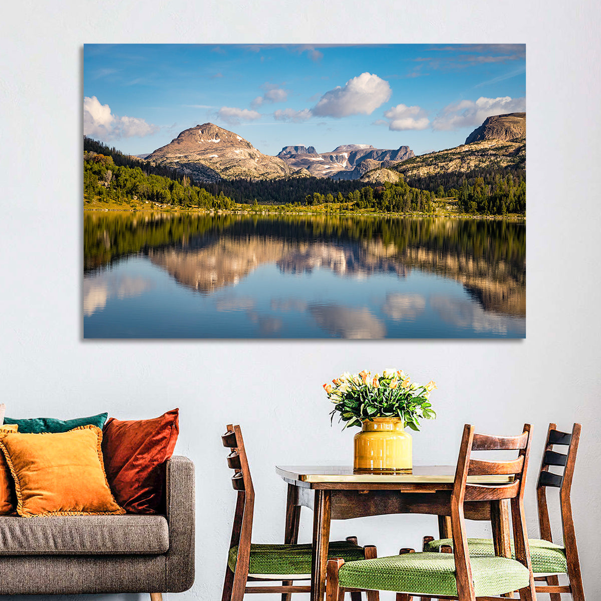Island Lake Reflection, Montana Wall Art in a room, landscape
