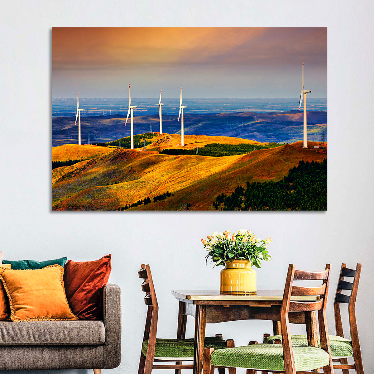 Golden Hour Wind Turbines Wall Art