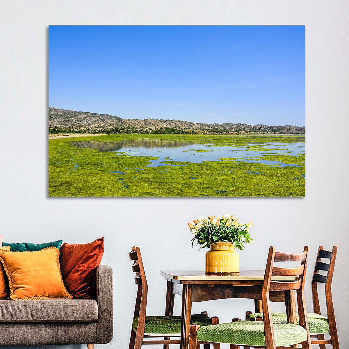 Uchali Lake Algae Reflection Wall Art in a room, landscape