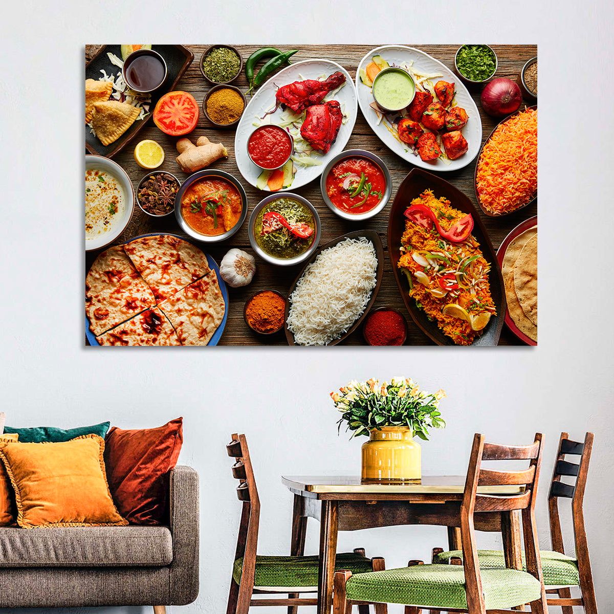 Indian Cuisine Flat Lay Wall Art in a room, landscape