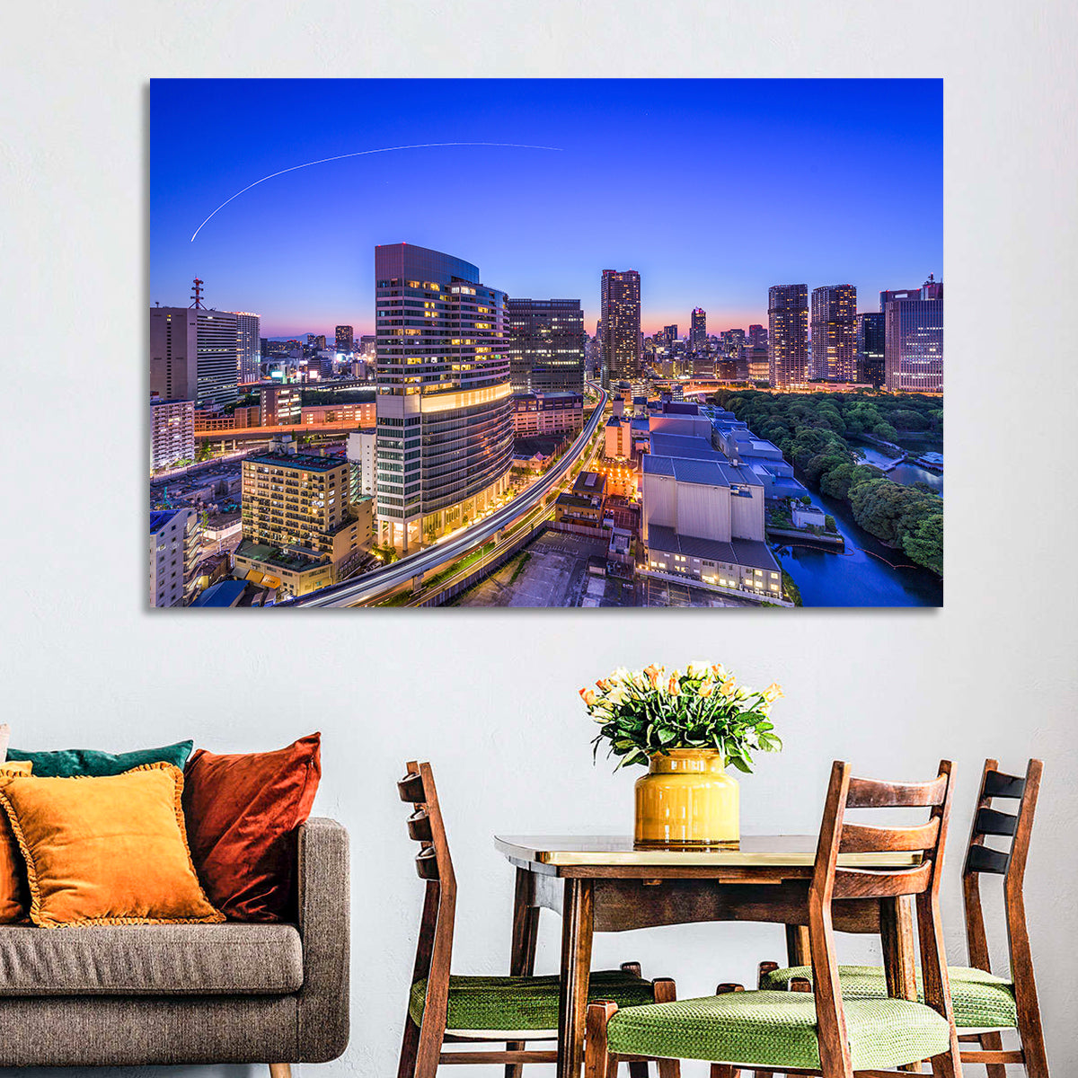 Tokyo Monorail Light Trails at Twilight Wall Art in a room, landscape