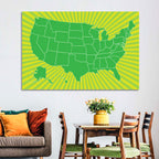 Green Sunburst USA Map Wall Art