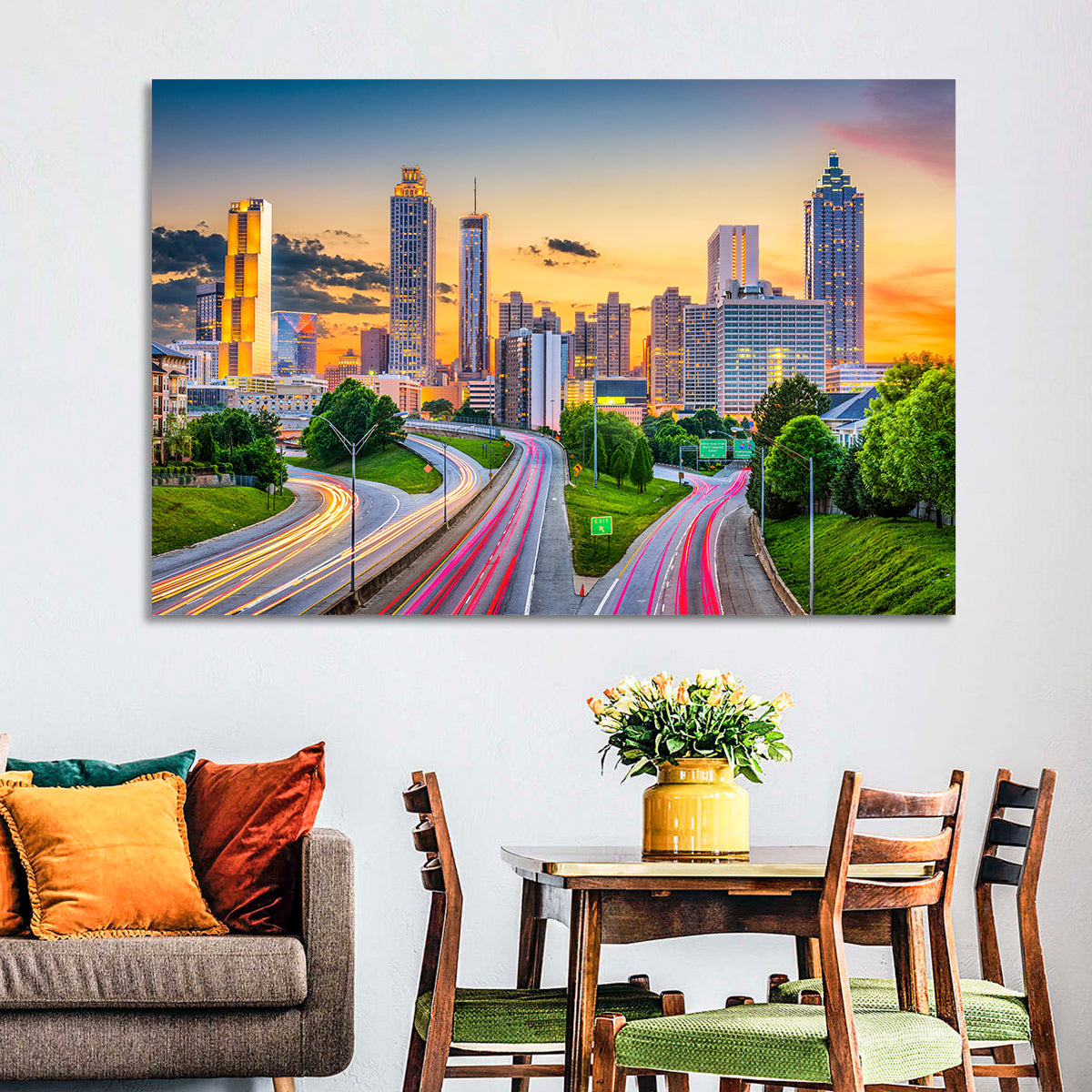 Atlanta Skyline at Dusk Wall Art in a room, landscape