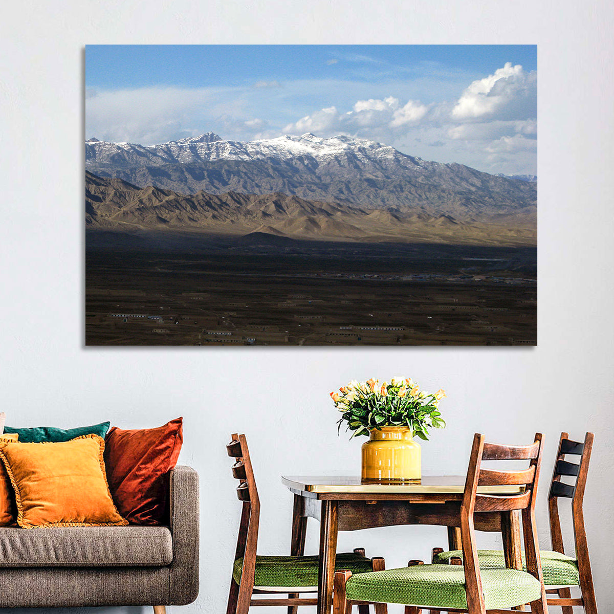 Snow-capped Afghan Mountains Wall Art in a room, landscape