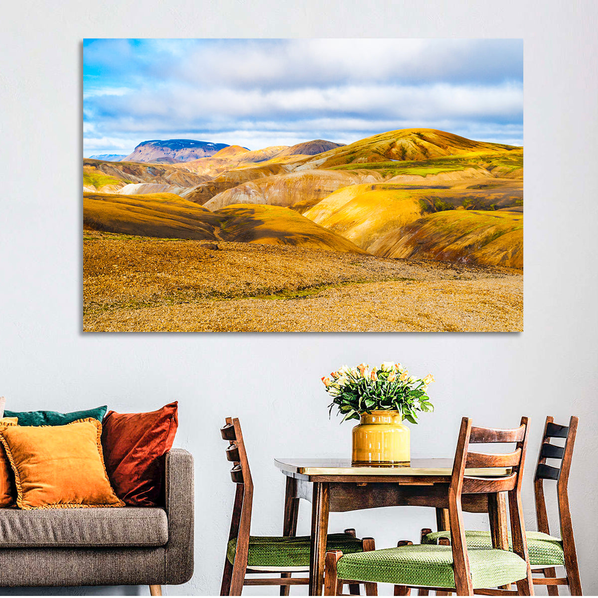Landmannalaugar Rhyolite Mountains Wall Art in a room, landscape