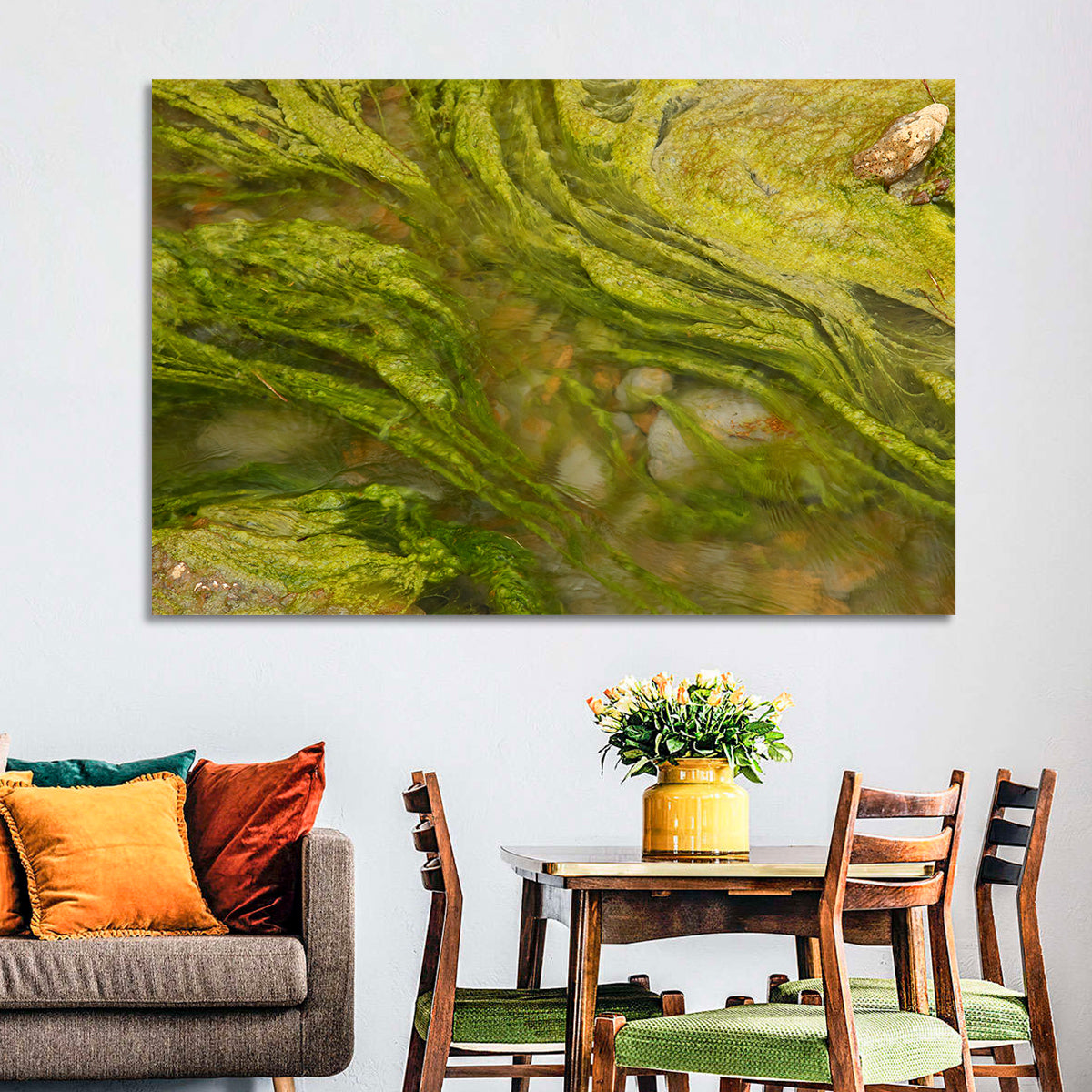 Macro Algae Stream Wall Art in a room, landscape