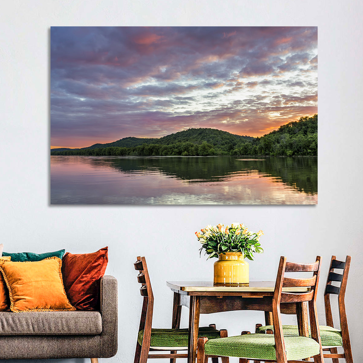 Ohio River Paden City at Dusk Wall Art in a room, landscape