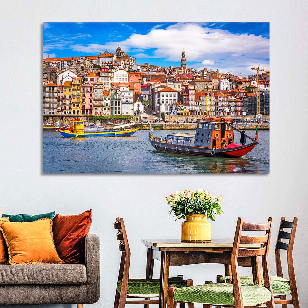 Porto Old Town Douro Riverfront Wall Art in a room, landscape