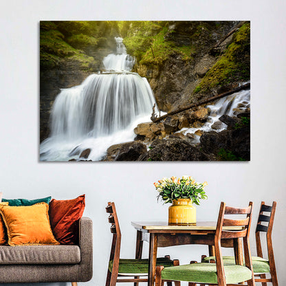 White Cascade Over Mossy Rocks Wall Art