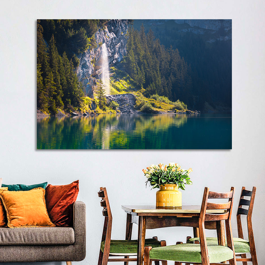 Lake Oeschinen Waterfall Reflection Wall Art