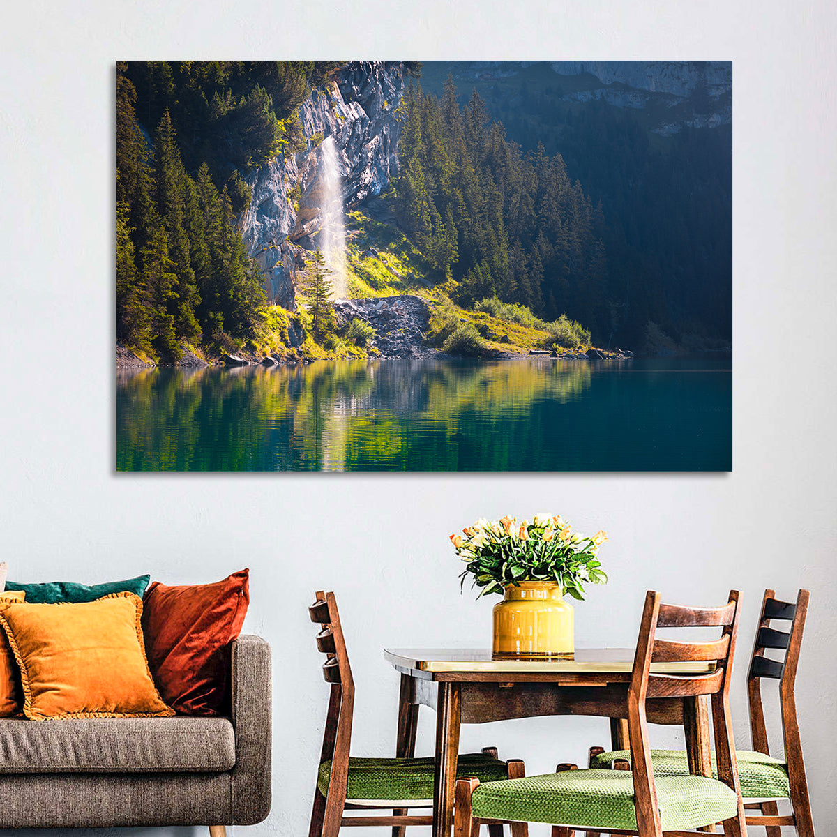 Lake Oeschinen Waterfall Reflection Wall Art