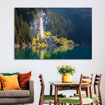 Lake Oeschinen Waterfall Reflection Wall Art