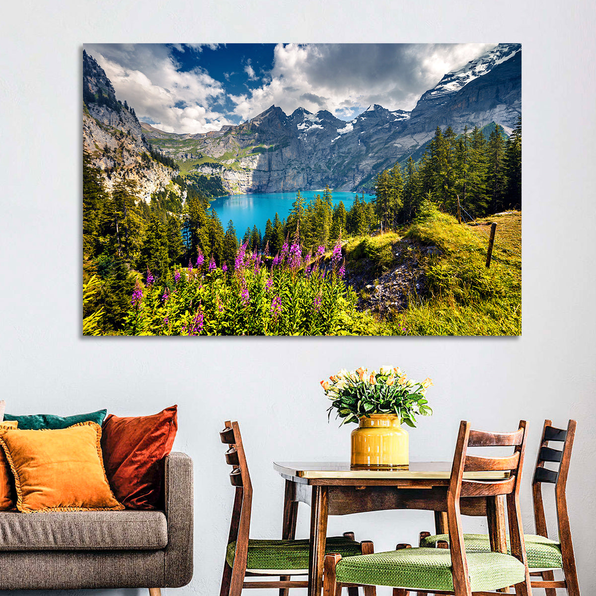 Oeschinensee Summer Landscape Wall Art in a room, landscape