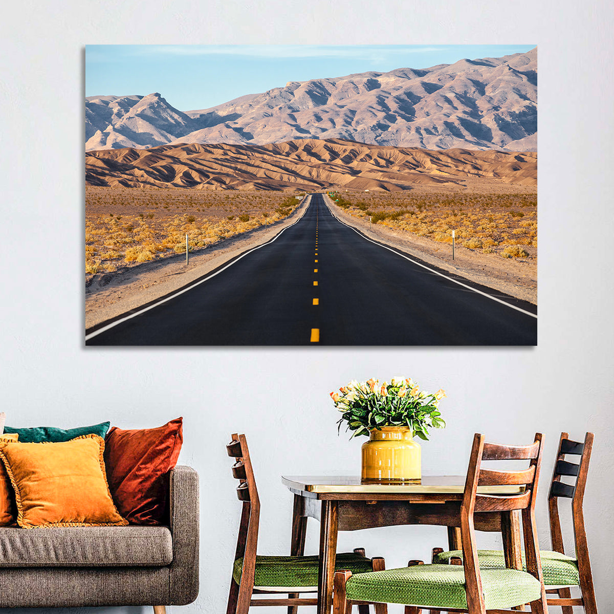 Death Valley Desert Road Wall Art in a room, landscape