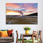 Old Faithful Erupting at Sunset Wall Art