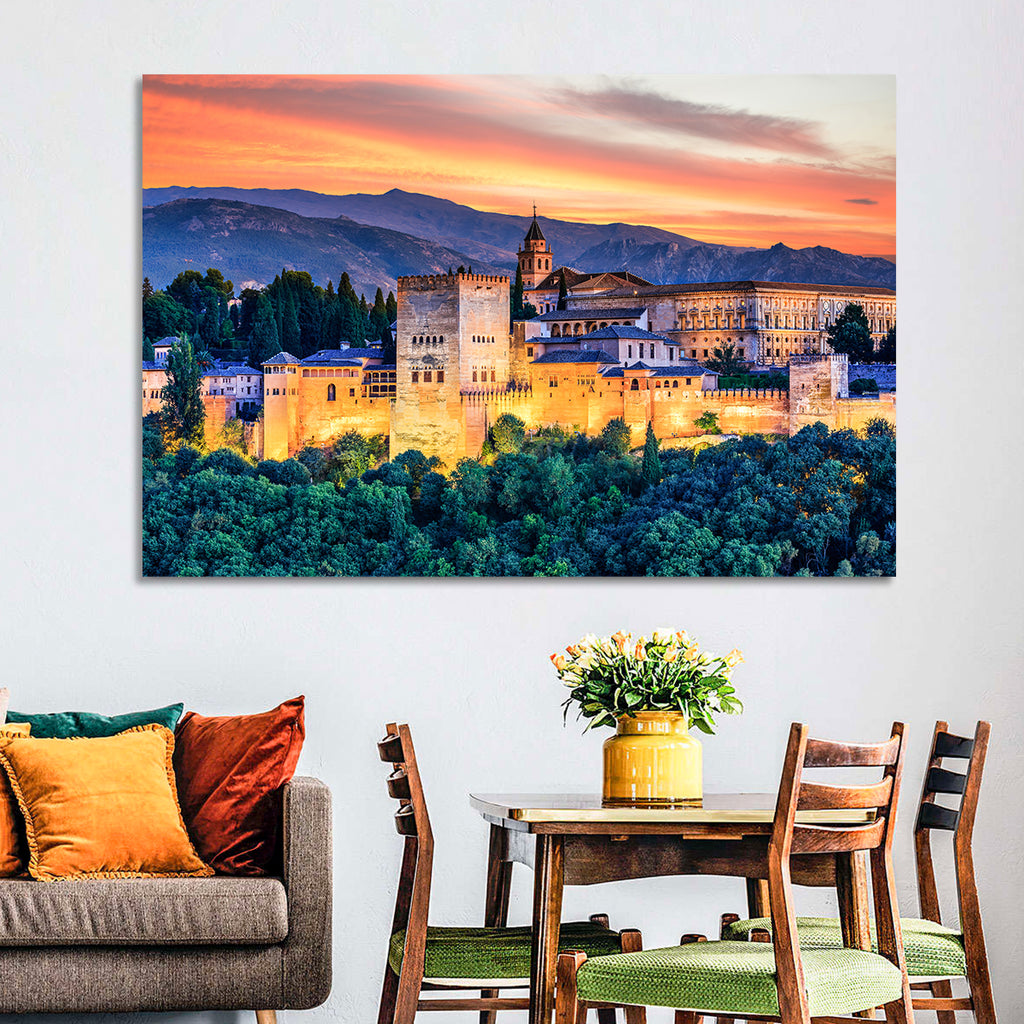 Alhambra Fortress at Golden Sunset Wall Art