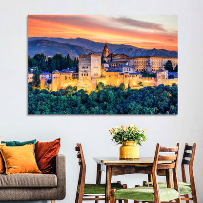 Alhambra Fortress at Golden Sunset Wall Art