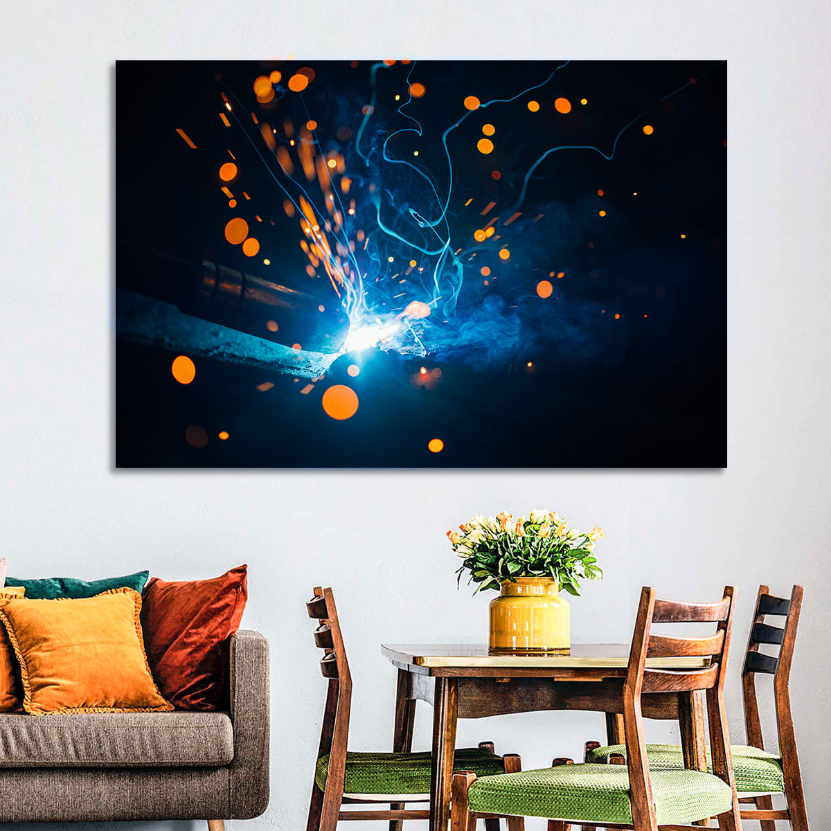 Bright Blue Welding Sparks Wall Art