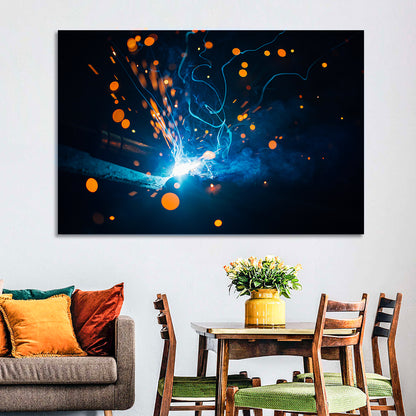 Bright Blue Welding Sparks Wall Art