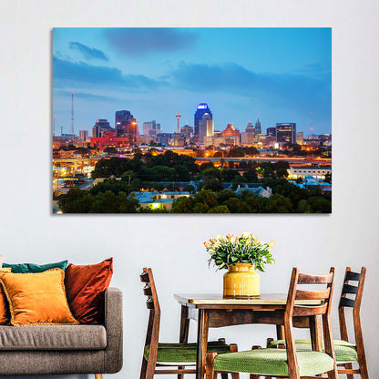 San Antonio Skyline at Dusk Wall Art