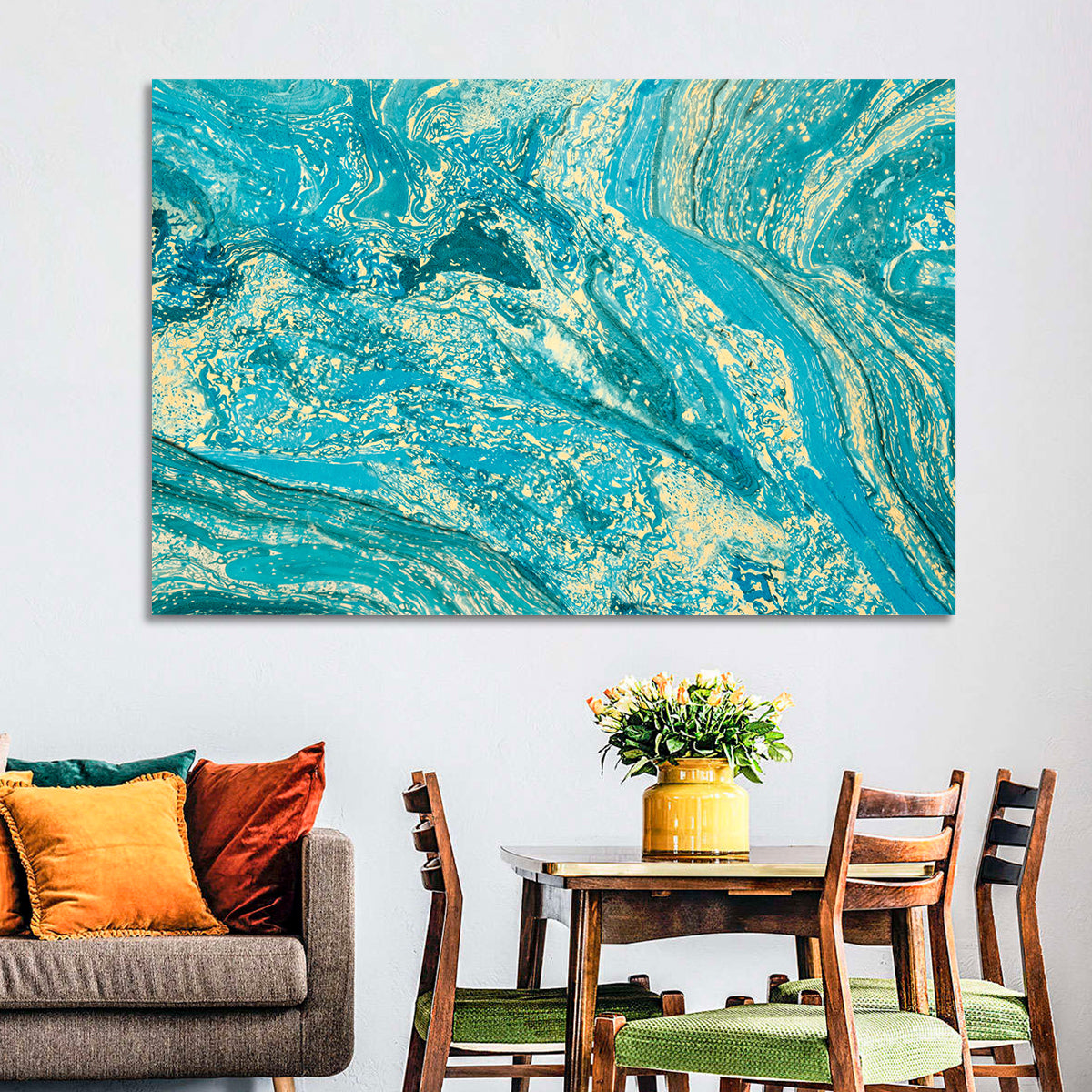 Teal Marble Swirls Abstract Wall Art