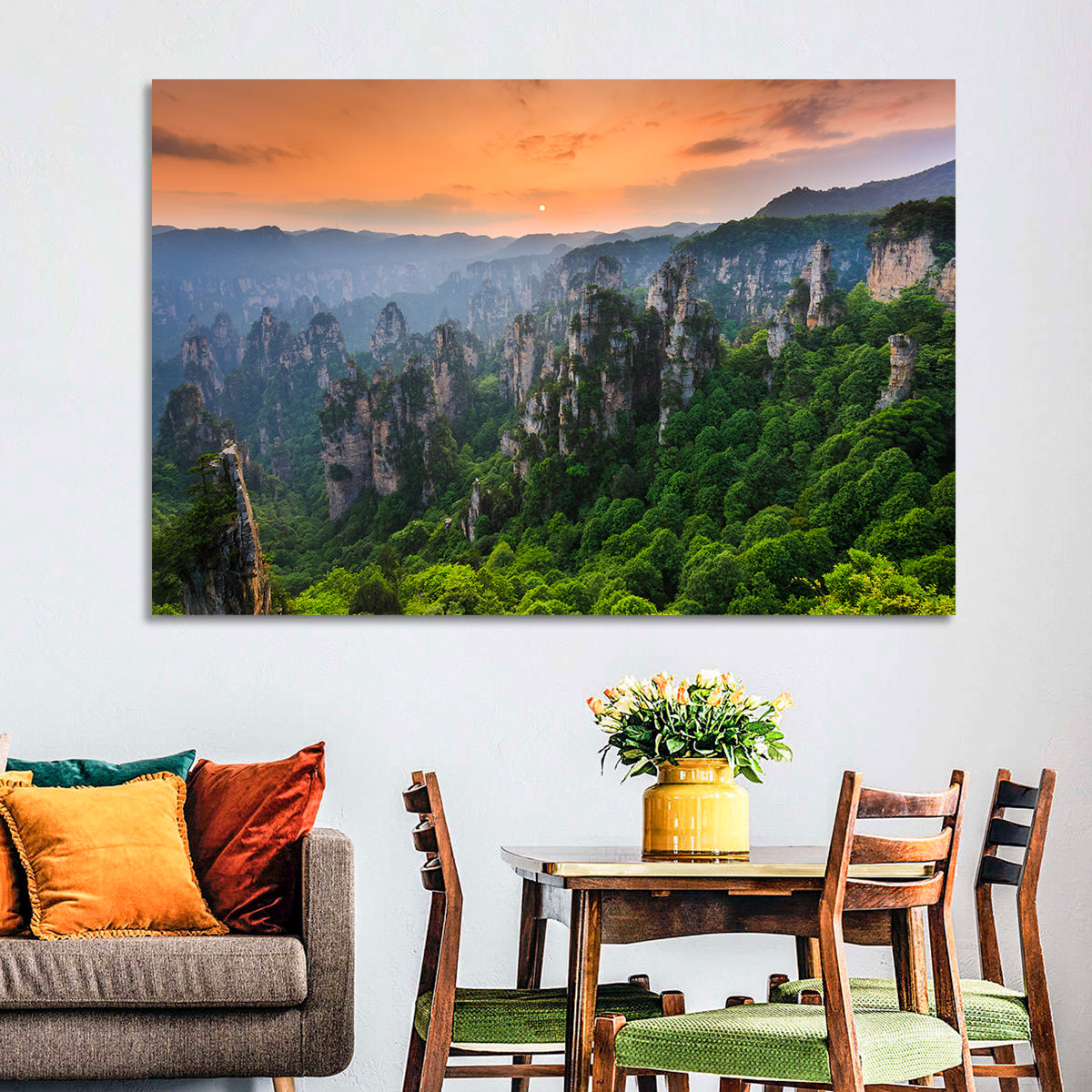 Zhangjiajie Forest at Sunset Wall Art in a room, landscape