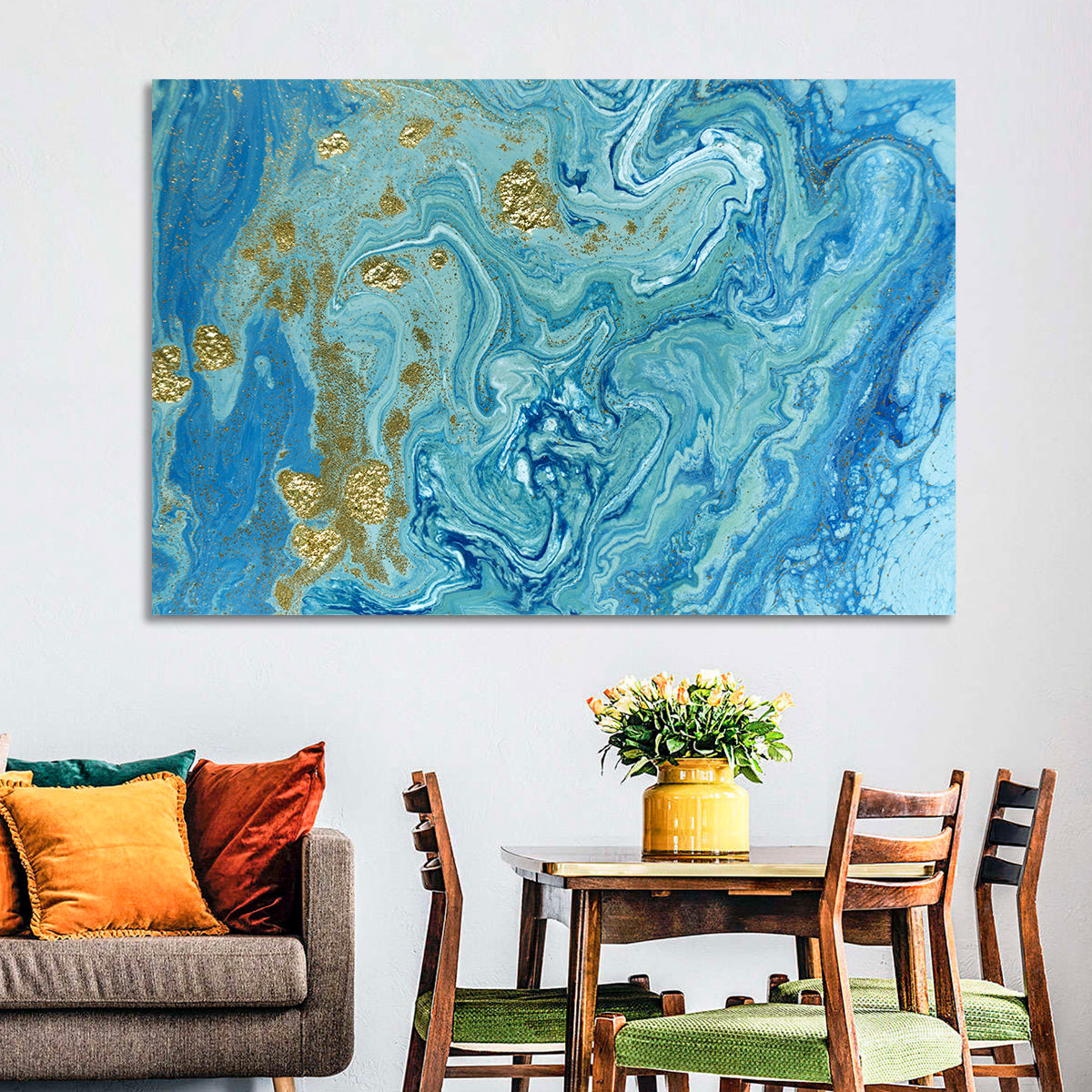 Blue Marble Streams Wall Art in a room, landscape