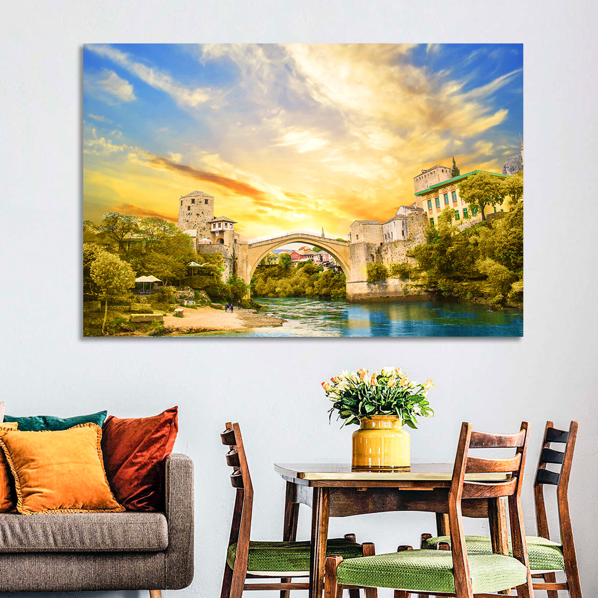 Stari Most at Sunset Wall Art in a room, landscape