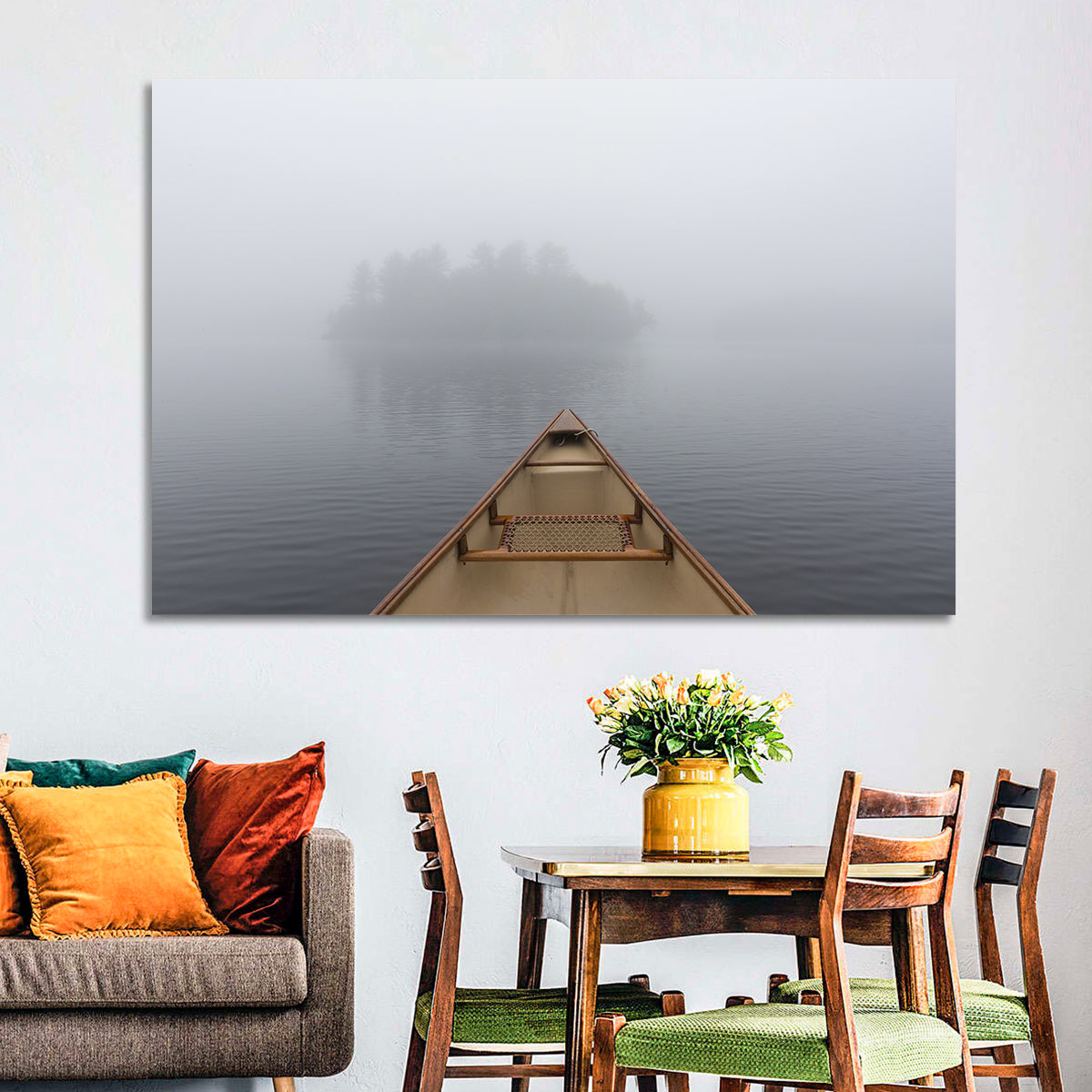 Canoe on Misty Ontario Lake Wall Art