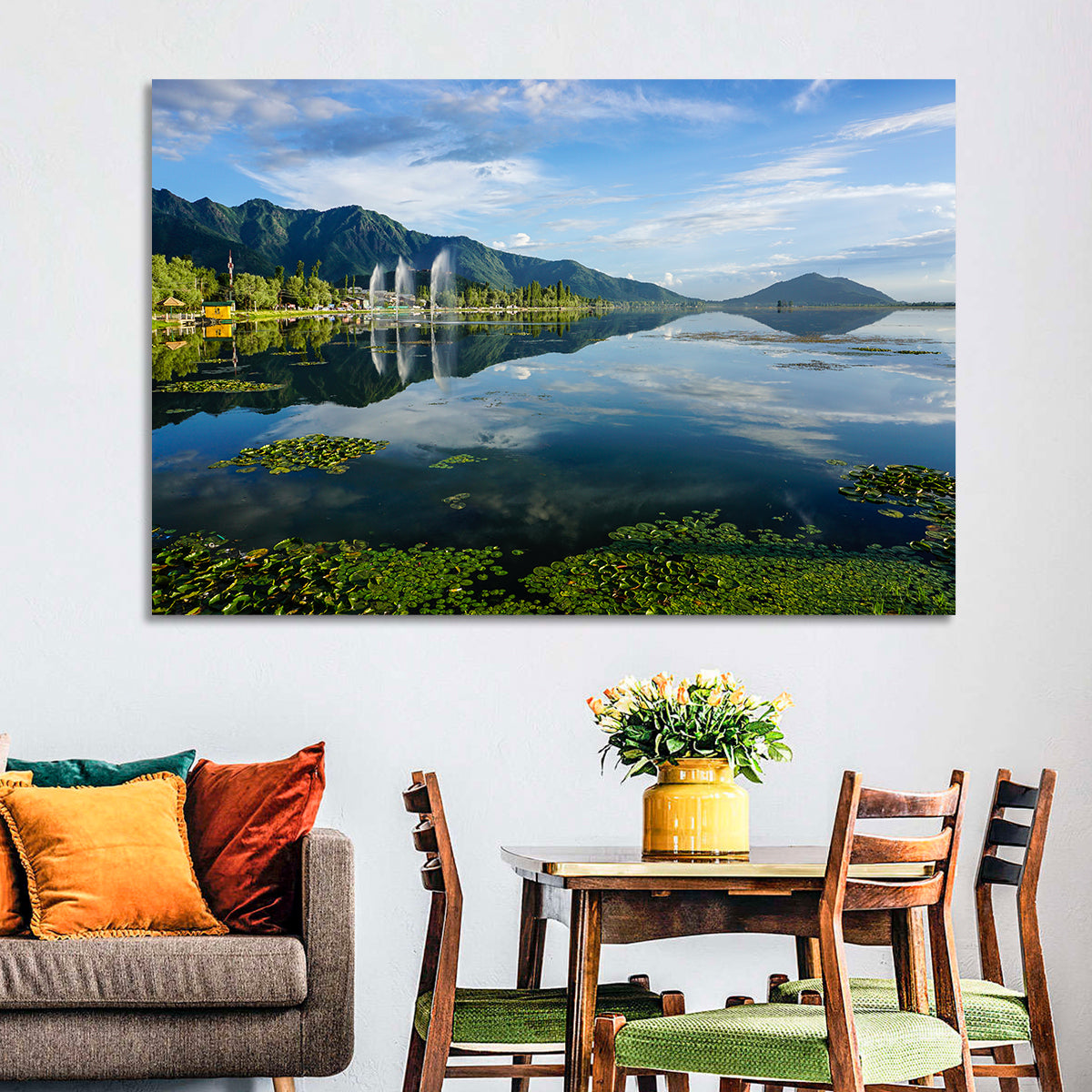 Dal Lake Reflections, Srinagar Wall Art in a room, landscape