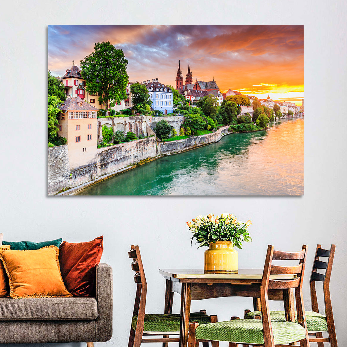 Basel Old Town at Sunset Wall Art in a room, landscape