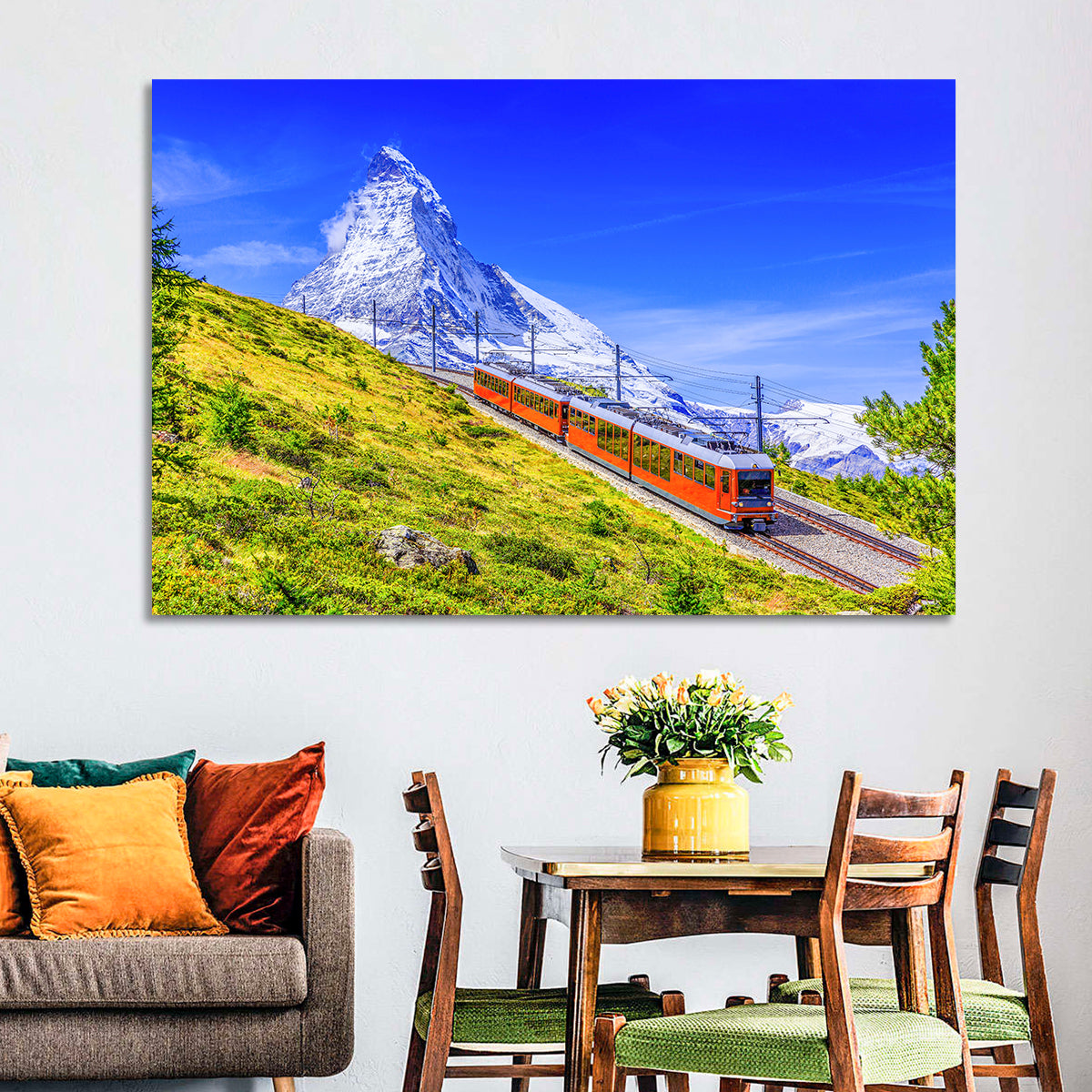 Gornergrat Train and Matterhorn Wall Art in a room, landscape