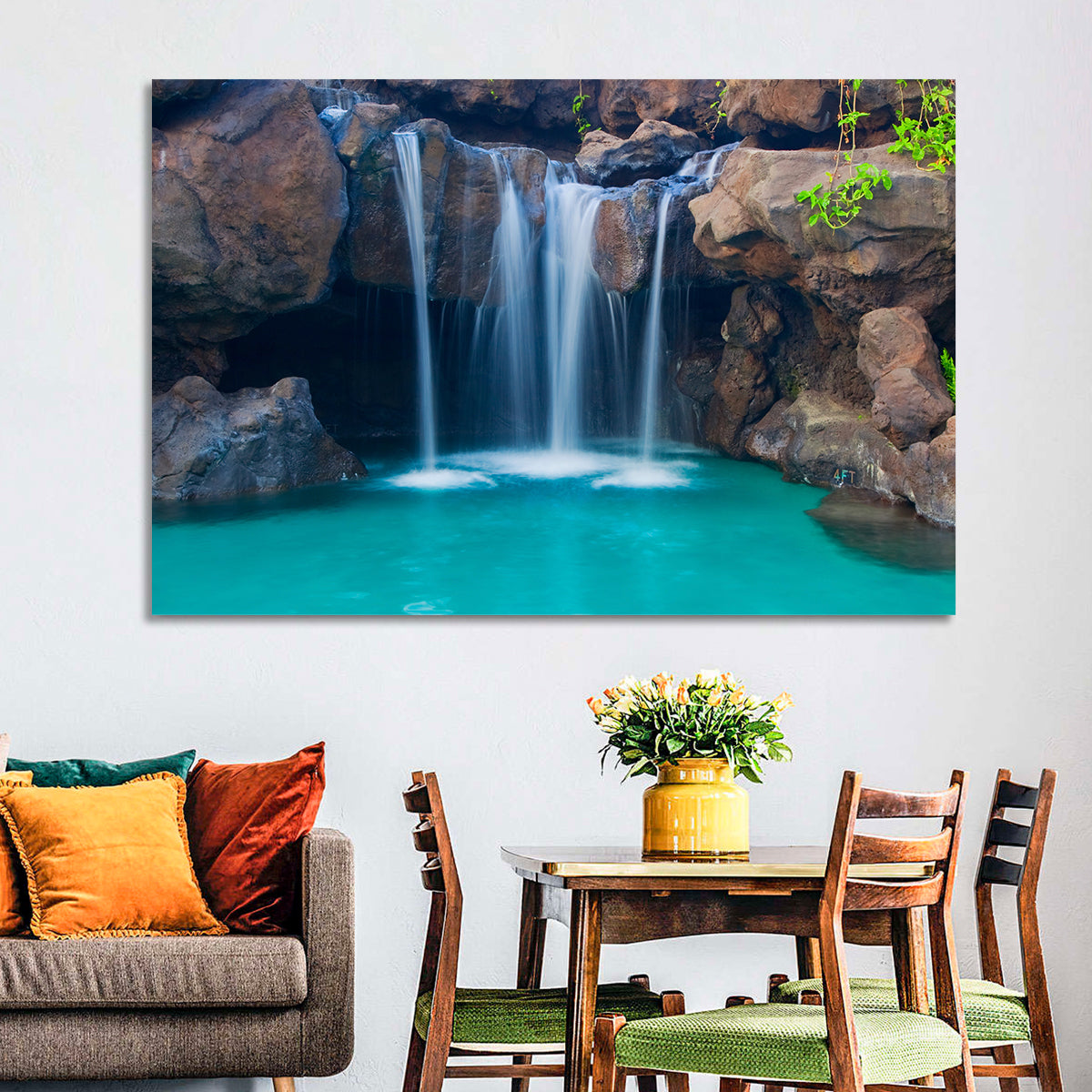 Waterfall Into Turquoise Pool Wall Art